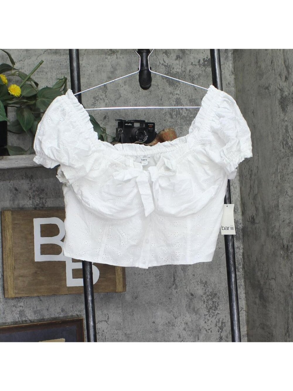 Bar III Embroidered Eyelet Underwire Crop Top 100149210WM White 16W